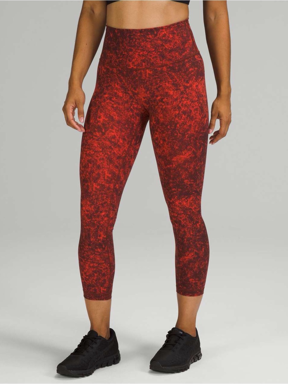 Lululemon Wunder Train High Rise Crop Denim Wash Autumn Red Leggings 8